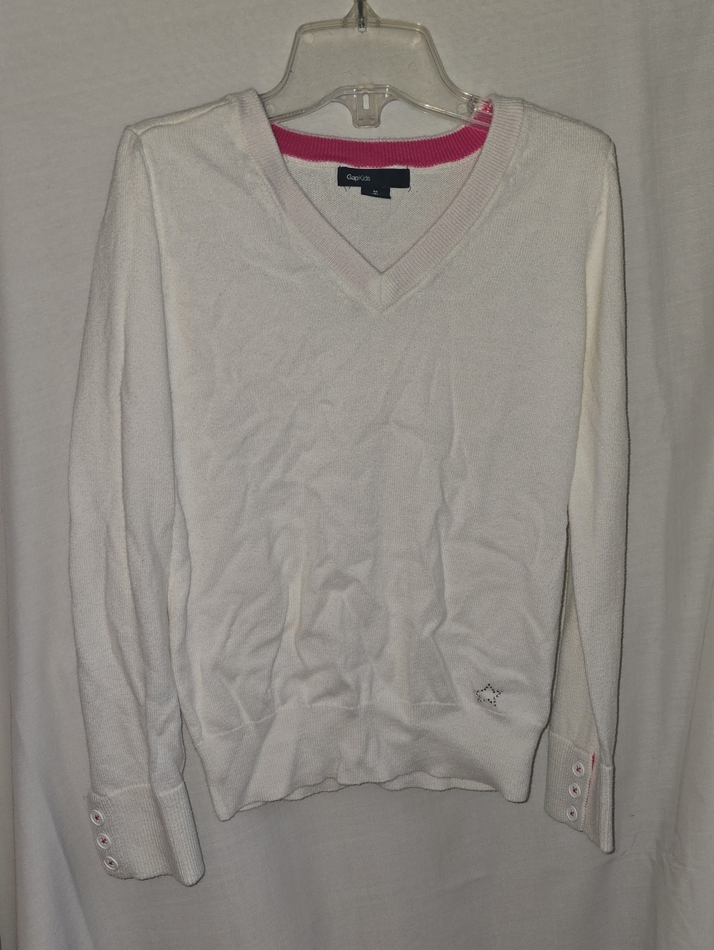 GAP Cream White V-Neck Sweater with Pink Trim